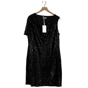 Grace Karin Sheath Dress NWT Plus Size 2XL Black Sequin One Shoulder Sparkly